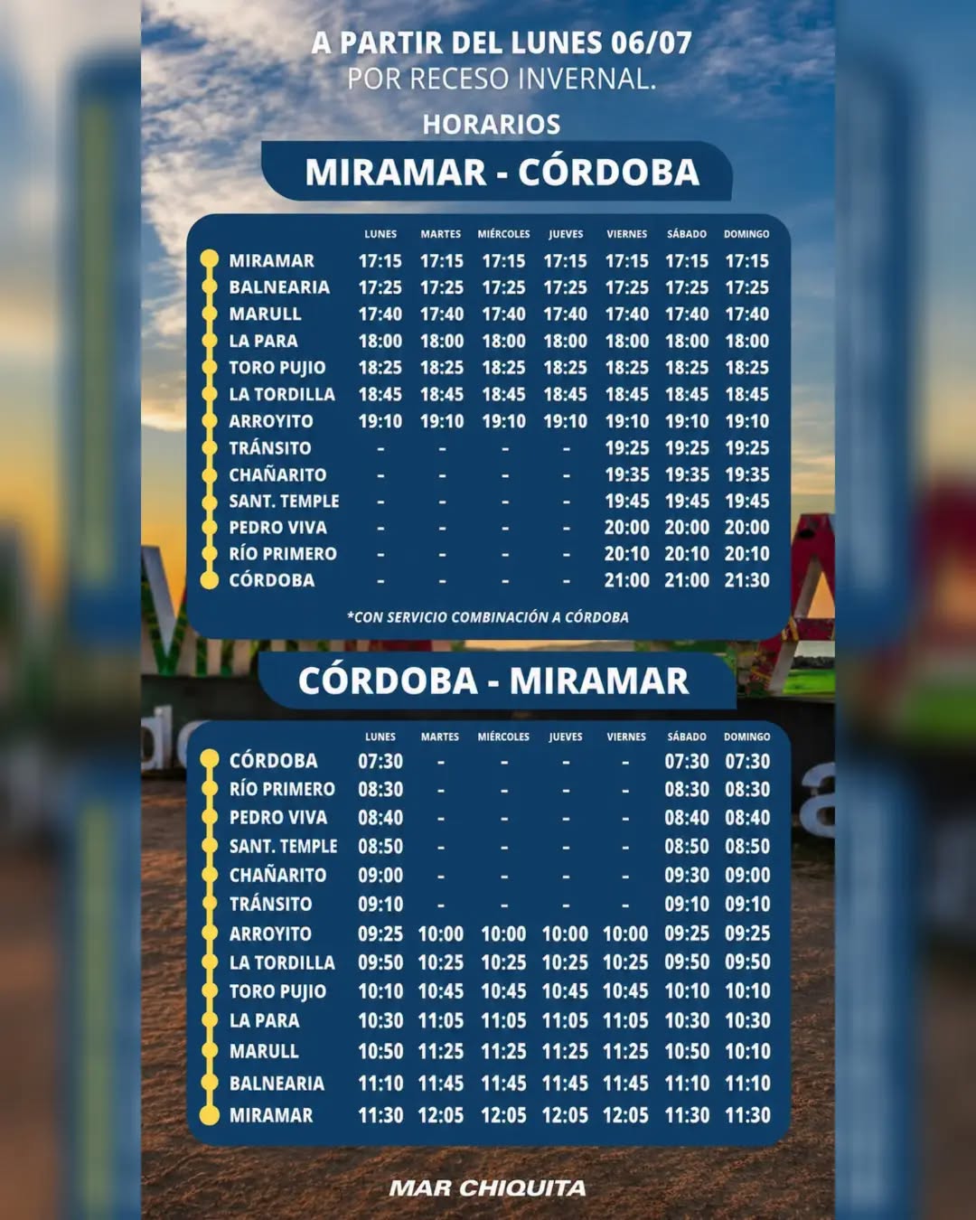 Horarios colectivo receso invernal
